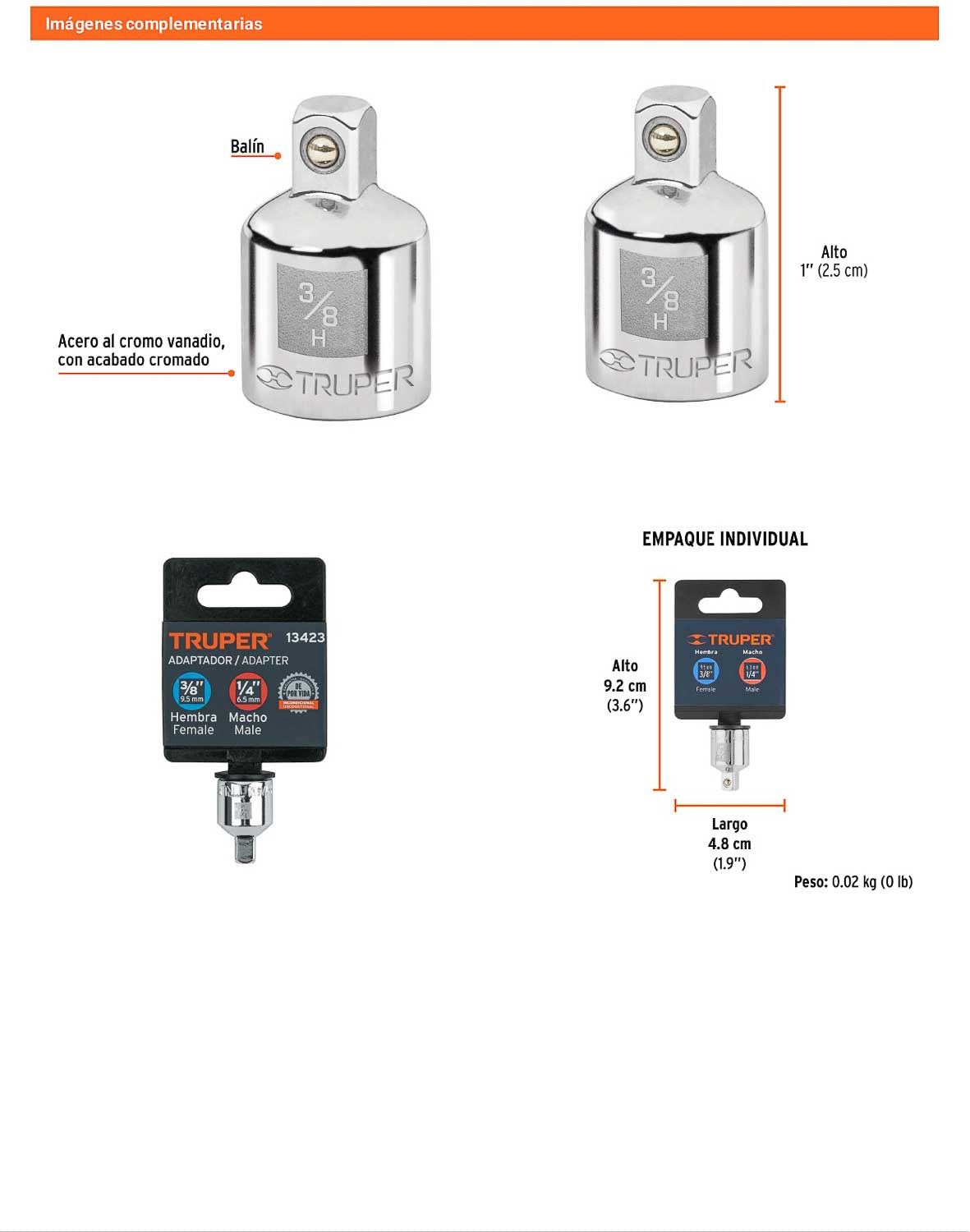 Adaptador matraca 3/8 pulg a 1/4 pulg