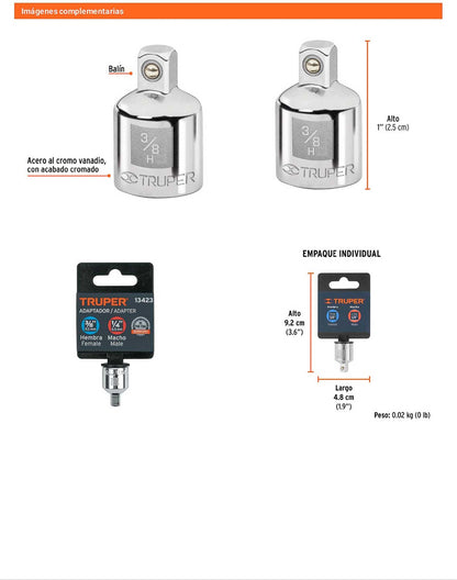 Adaptador matraca 3/8 pulg a 1/4 pulg