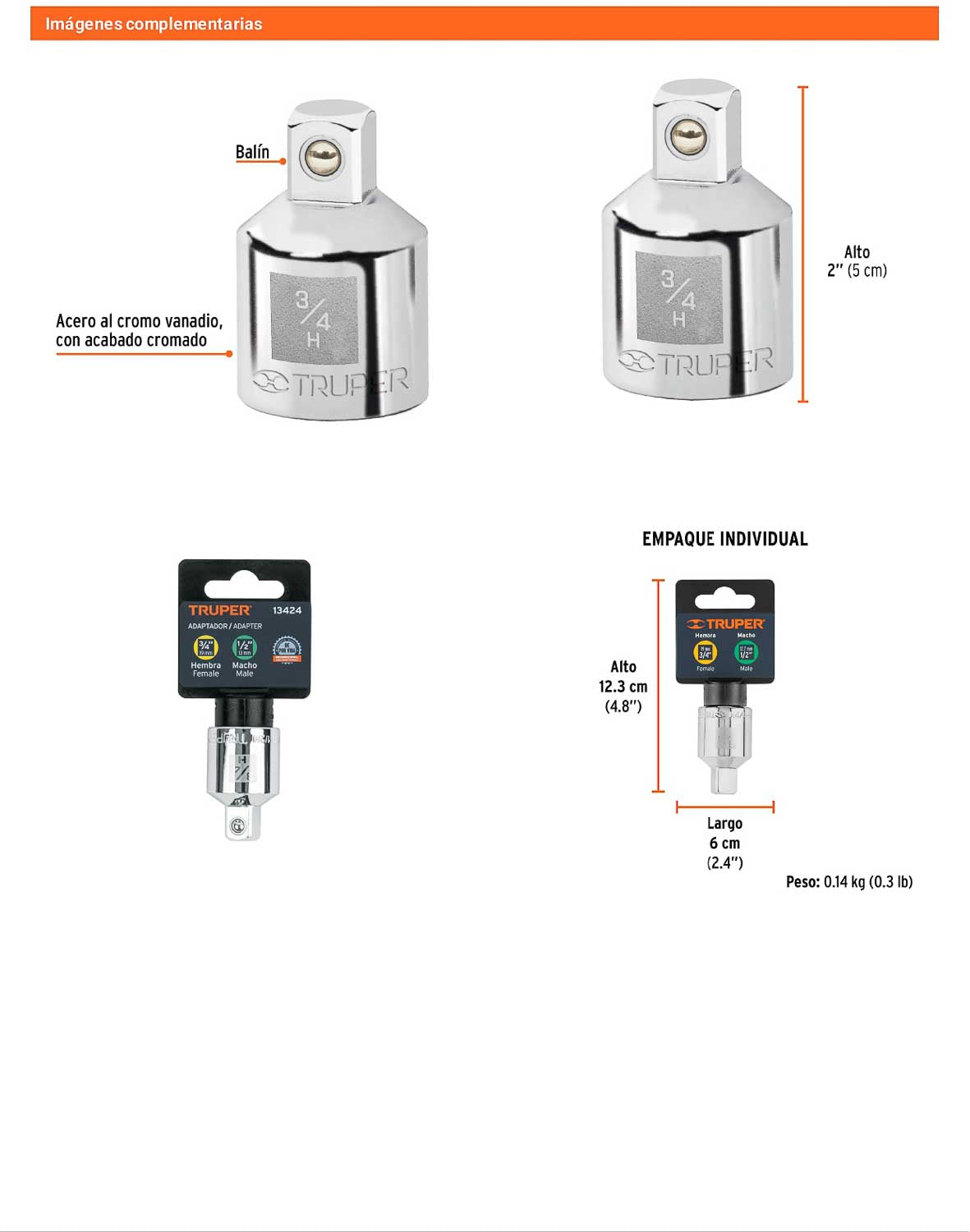Adaptador matraca 3/4 pulg a 1/2 pulg