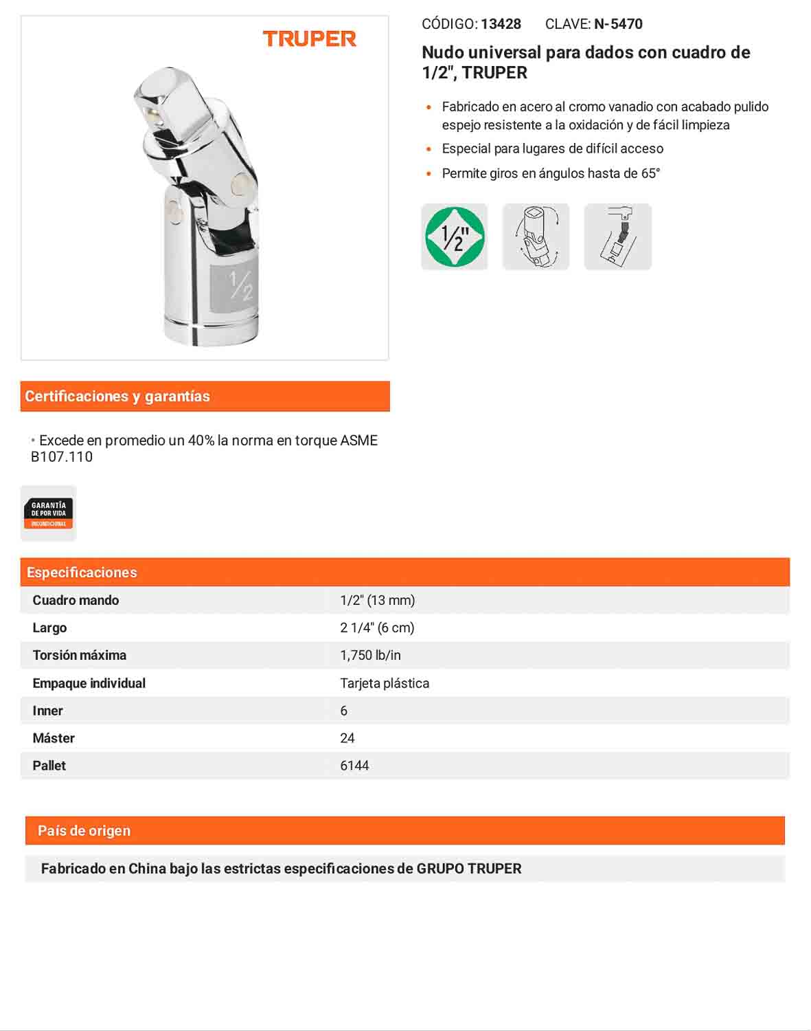 Nudo universal para dados 1/2 pulg