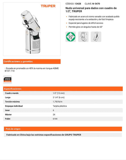 Nudo universal para dados 1/2 pulg