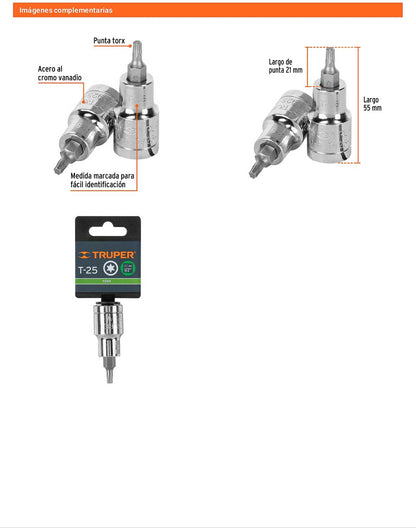 Dado punta torx T-25 cuadro 1/2pulg