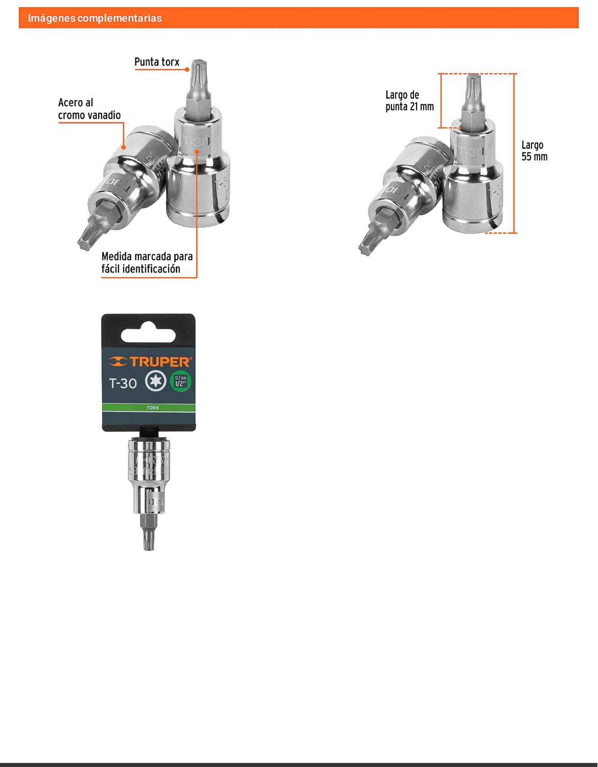 Dado punta torx T-30 cuadro 1/2pulg