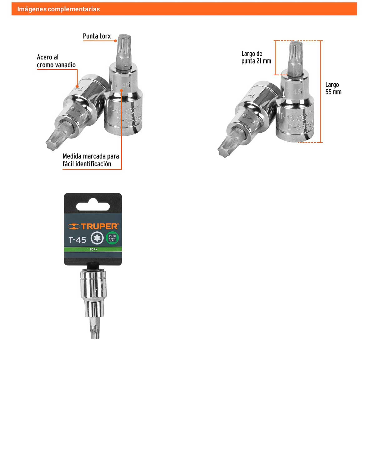 Dado punta torx T-45 cuadro 1/2pulg