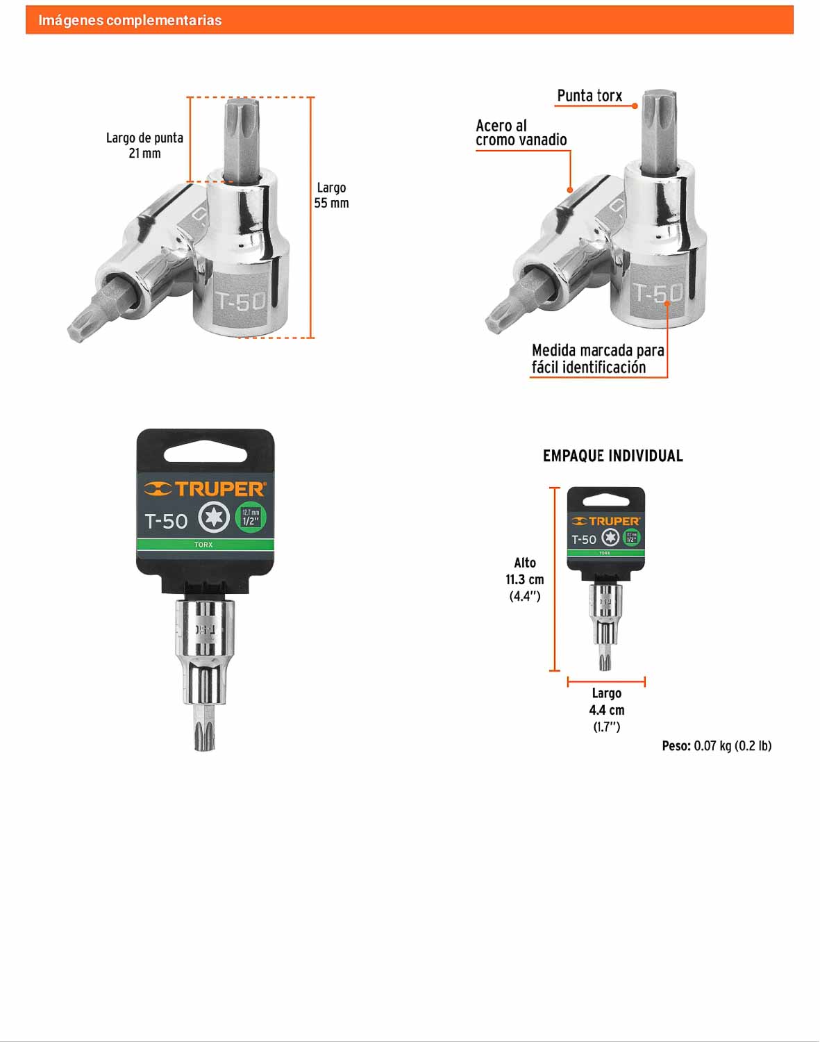 Dado punta torx T-50 cuadro 1/2pulg
