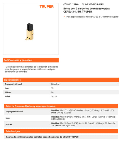 Ficha tecnica - 2 carbones para CEPEL-3-1/4N - SKU 13446
