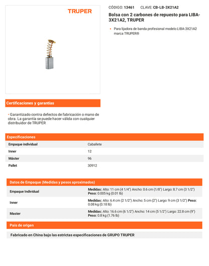 Ficha tecnica - 2 carbones para LIBA-3X21A2 - SKU 13461