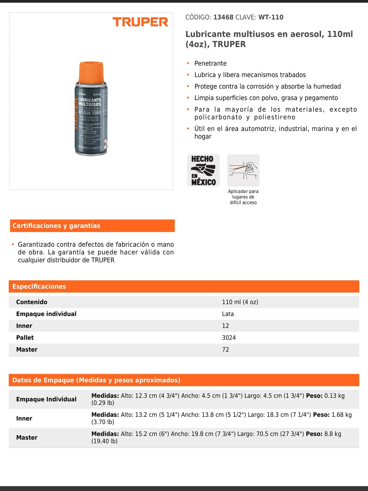 Lubricante multiusos en aerosol de 110 ml