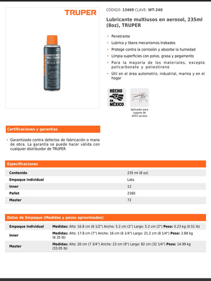 Lubricante multiusos en aerosol de 235 ml