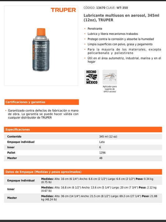 Lubricante multiusos en aerosol de 345 ml