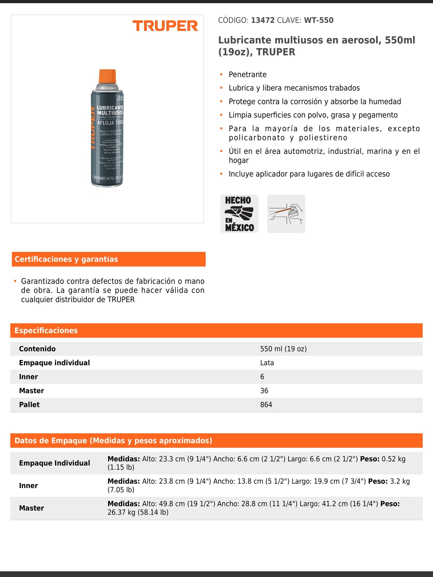 Lubricante multiusos en aerosol de 550 ml