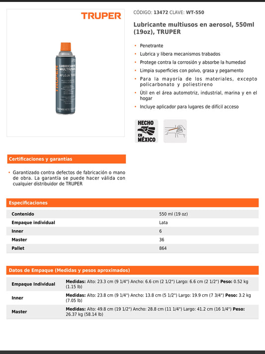 Lubricante multiusos en aerosol de 550 ml