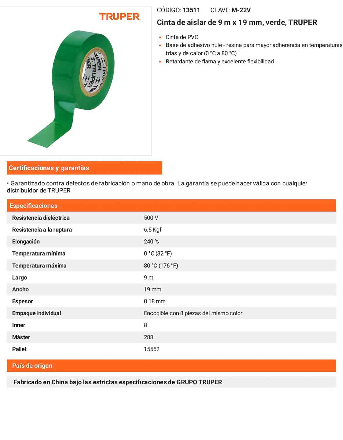 Cinta aislante 9 m x 19 mm verde