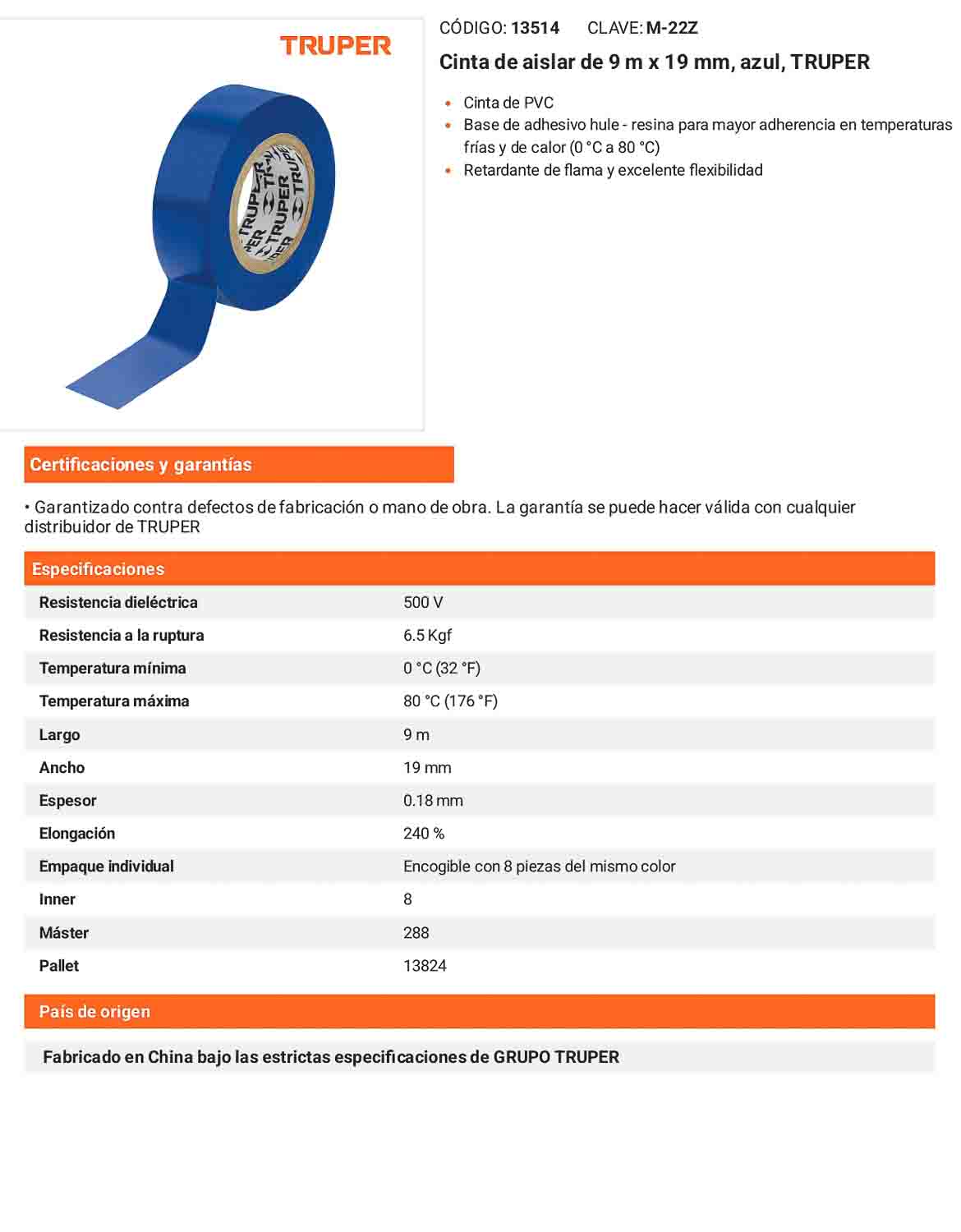 Cinta aislante 9 m x 19 mm azul