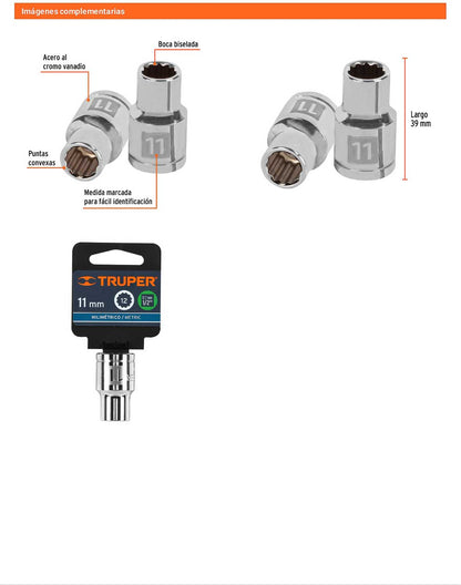 Dado 11 mm 12p cuadro 1/2pulg