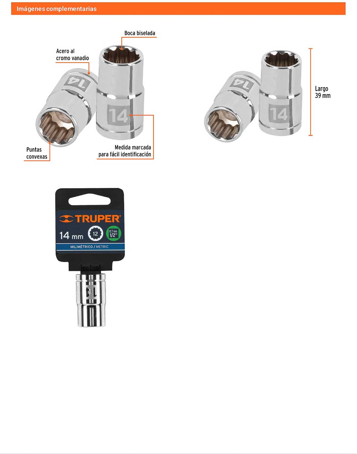 Dado 14 mm 12p cuadro 1/2pulg