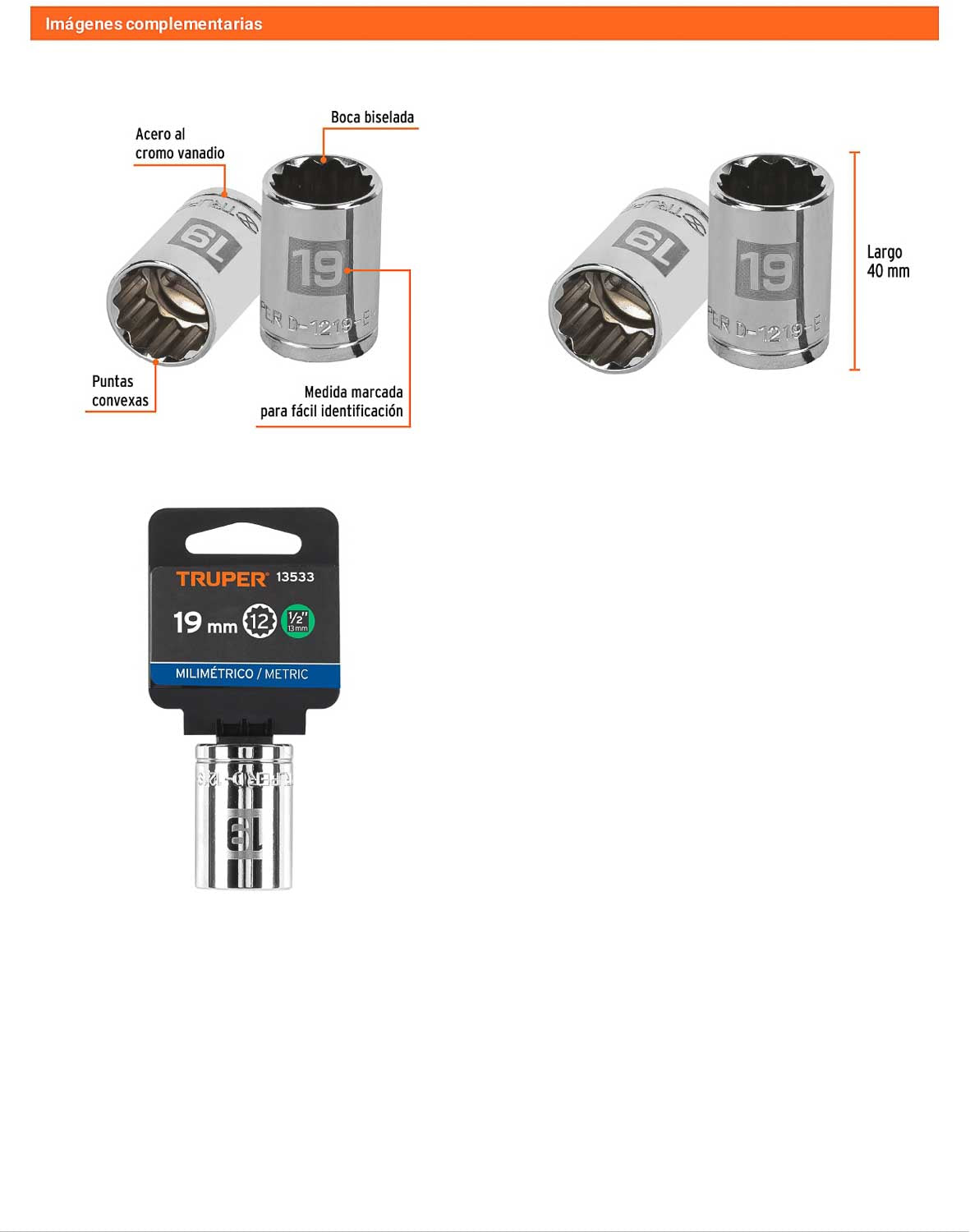 Dado 19 mm 12p cuadro 1/2pulg