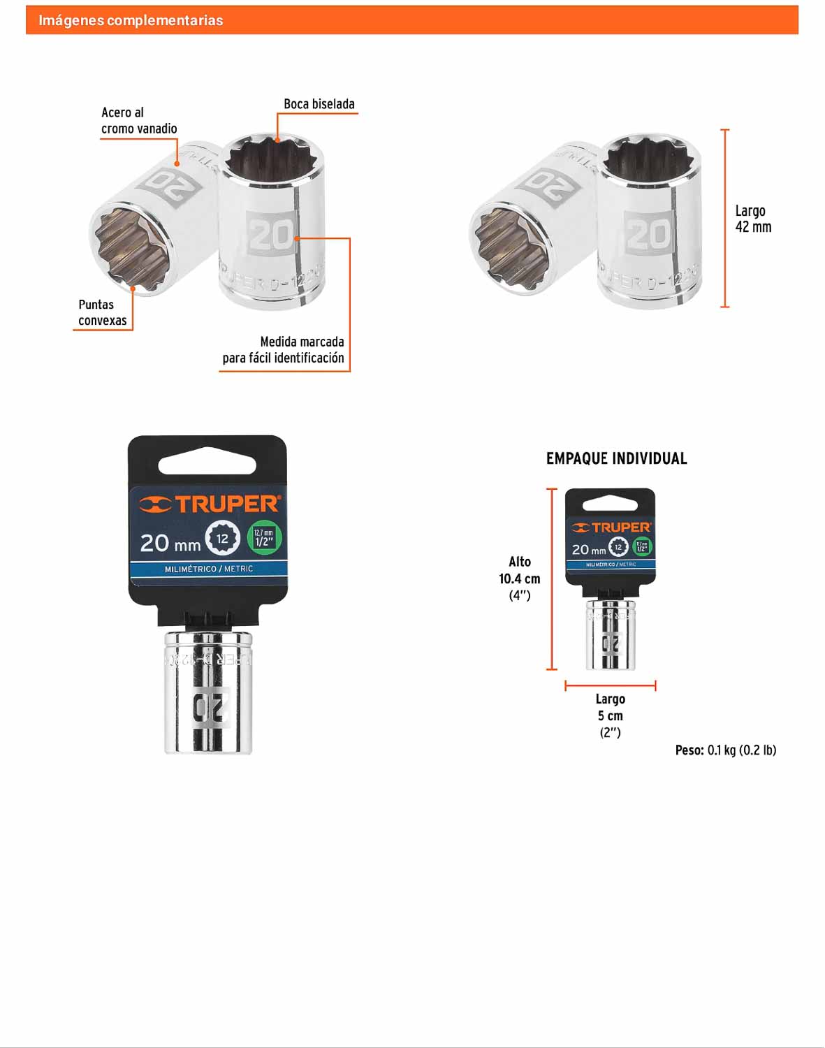 Dado 20 mm 12p cuadro 1/2pulg