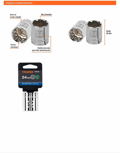 Dado 24 mm 12p cuadro 1/2pulg