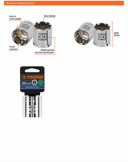 Dado 30 mm 12p cuadro 1/2pulg