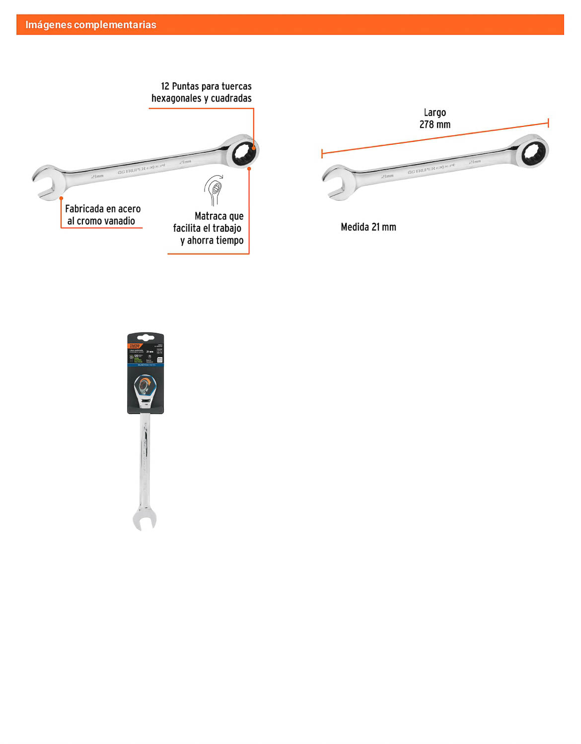 Llave combinada con matraca 21 mm