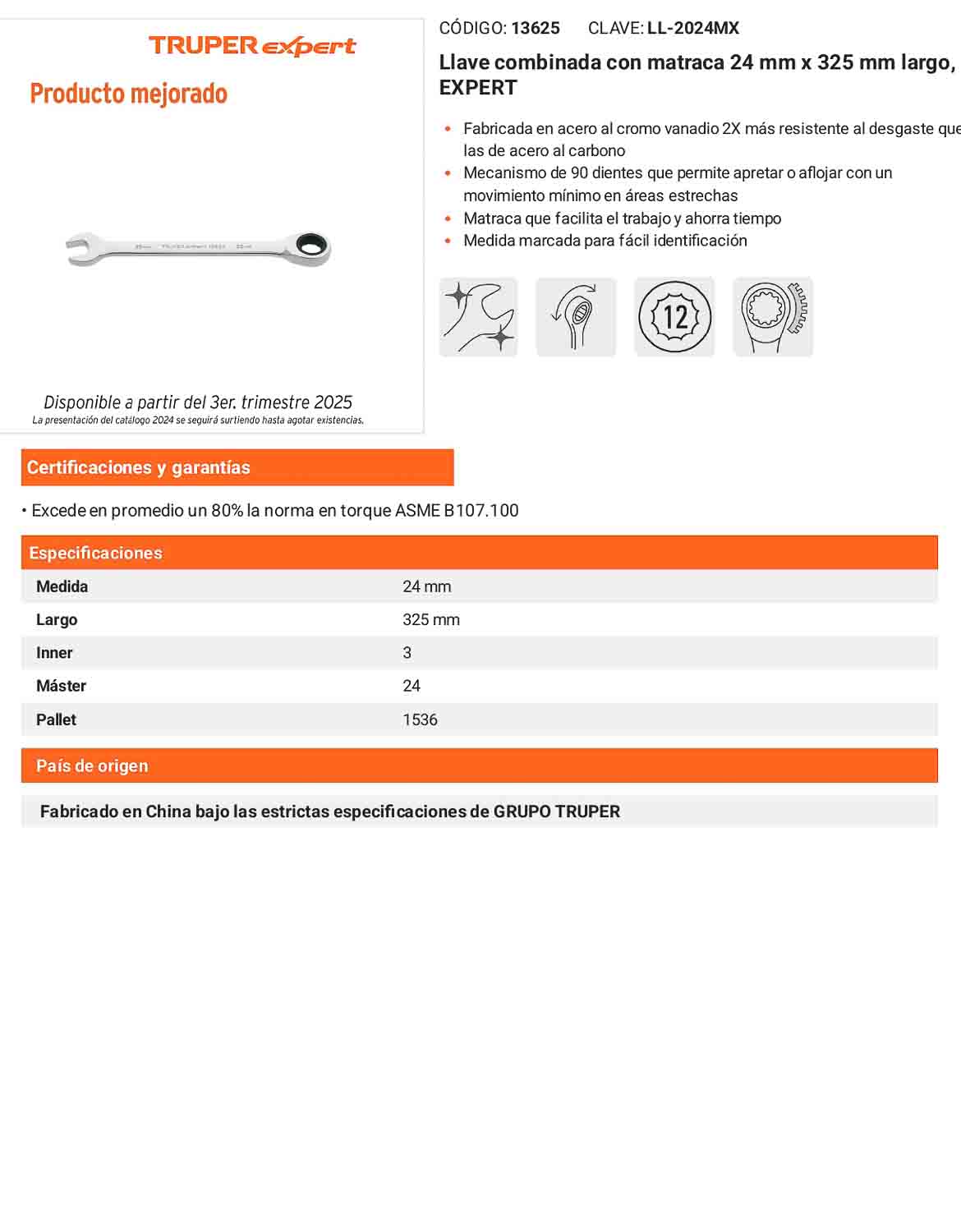 Llave combinada con matraca 24 mm