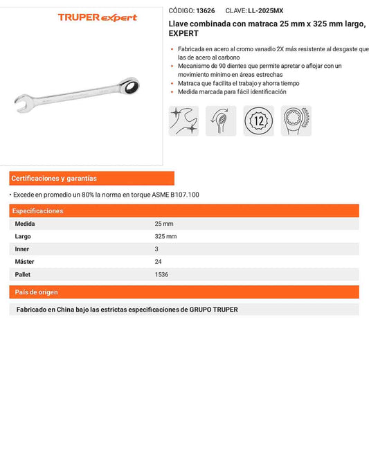 Llave combinada con matraca 25 mm