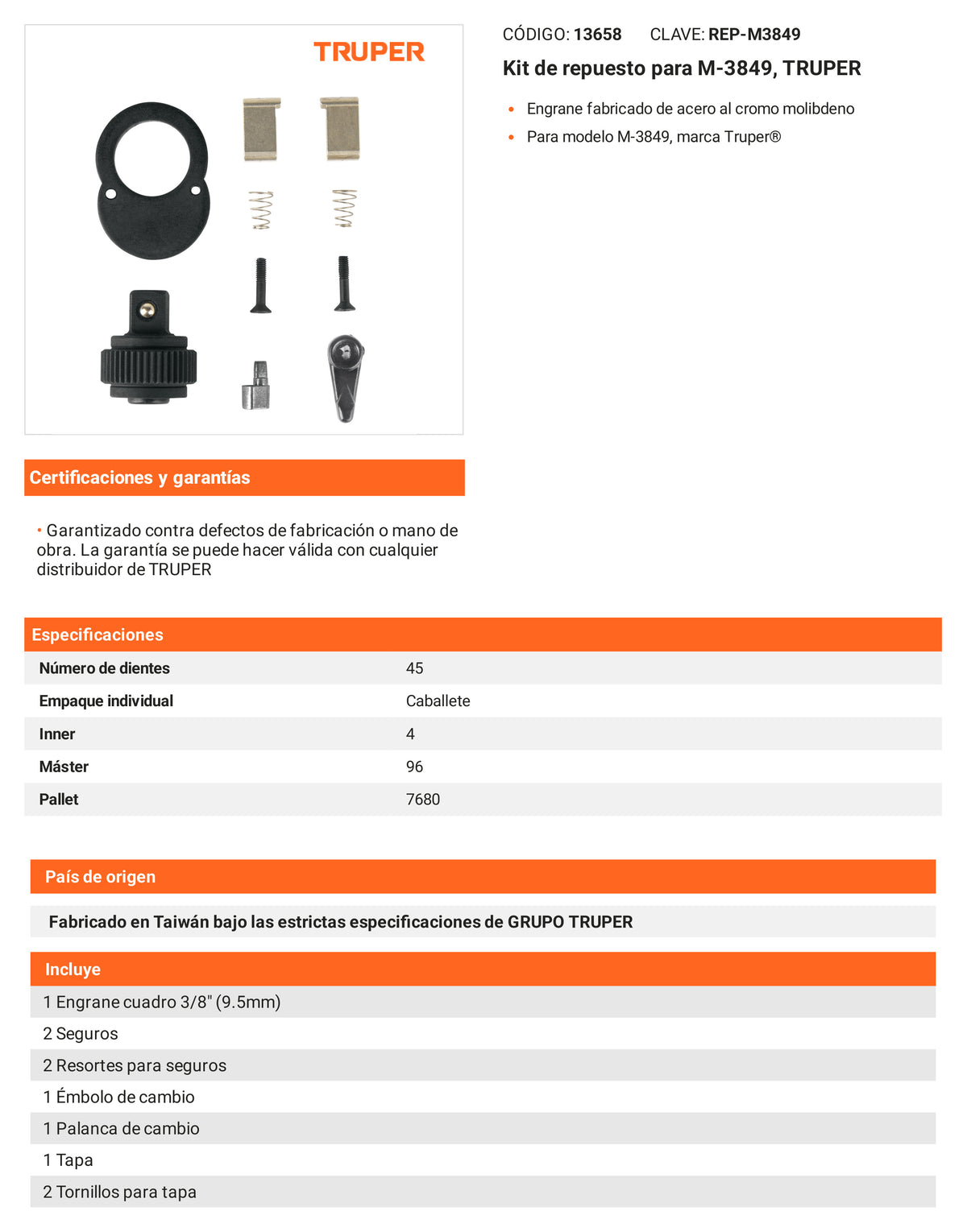 Ficha tecnica - Kit para M-3849 - SKU 13658