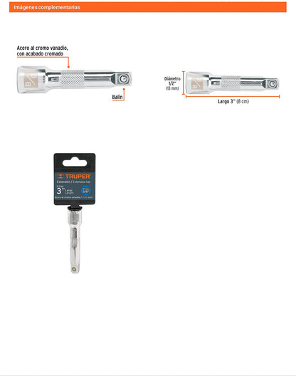 Extensión matraca cuadro 3/8 pulg 3 pulg