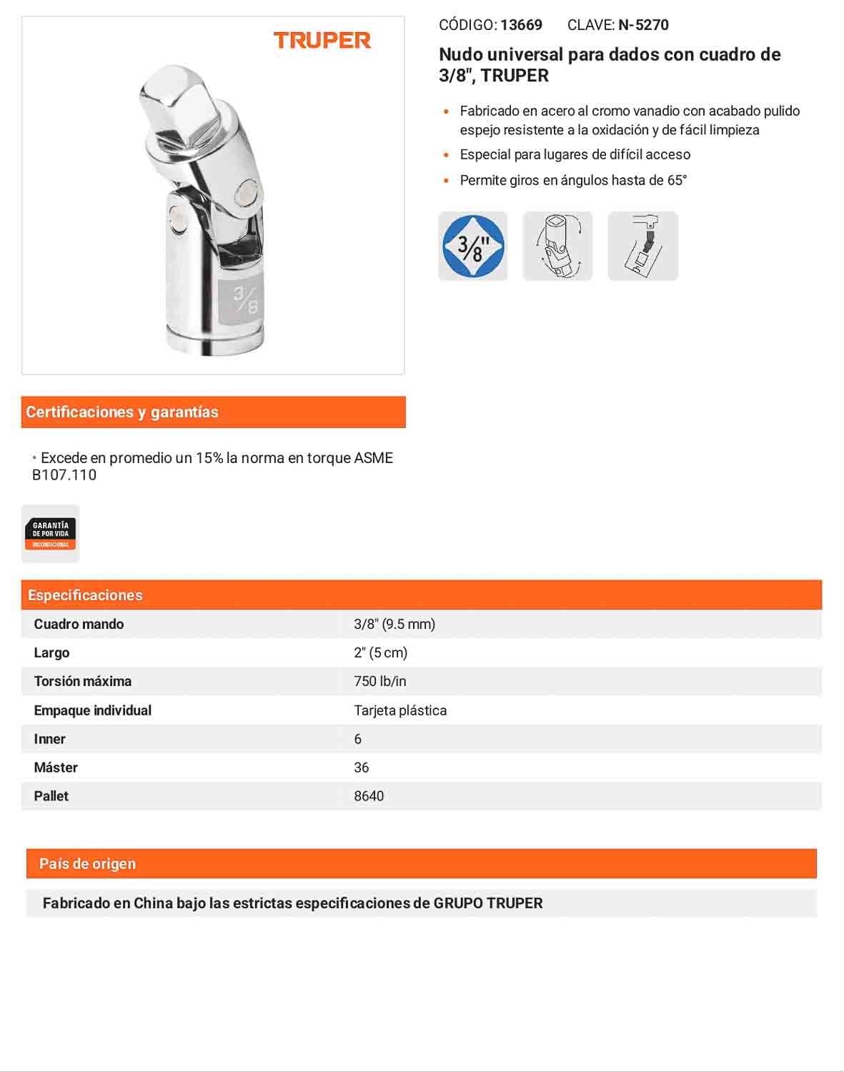 Nudo universal para dados 3/8 pulg