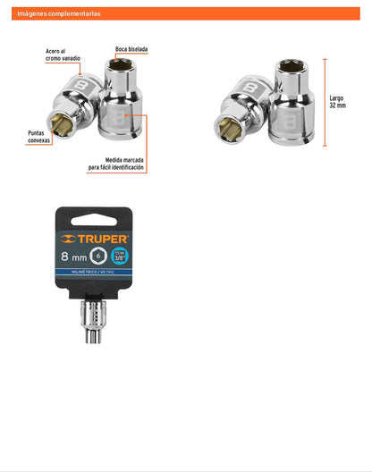 Dado 8 mm cuadro 3/8 pulg