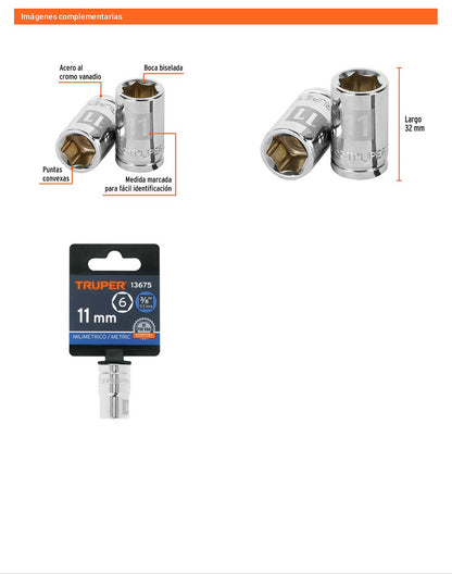 Dado 11 mm cuadro 3/8 pulg