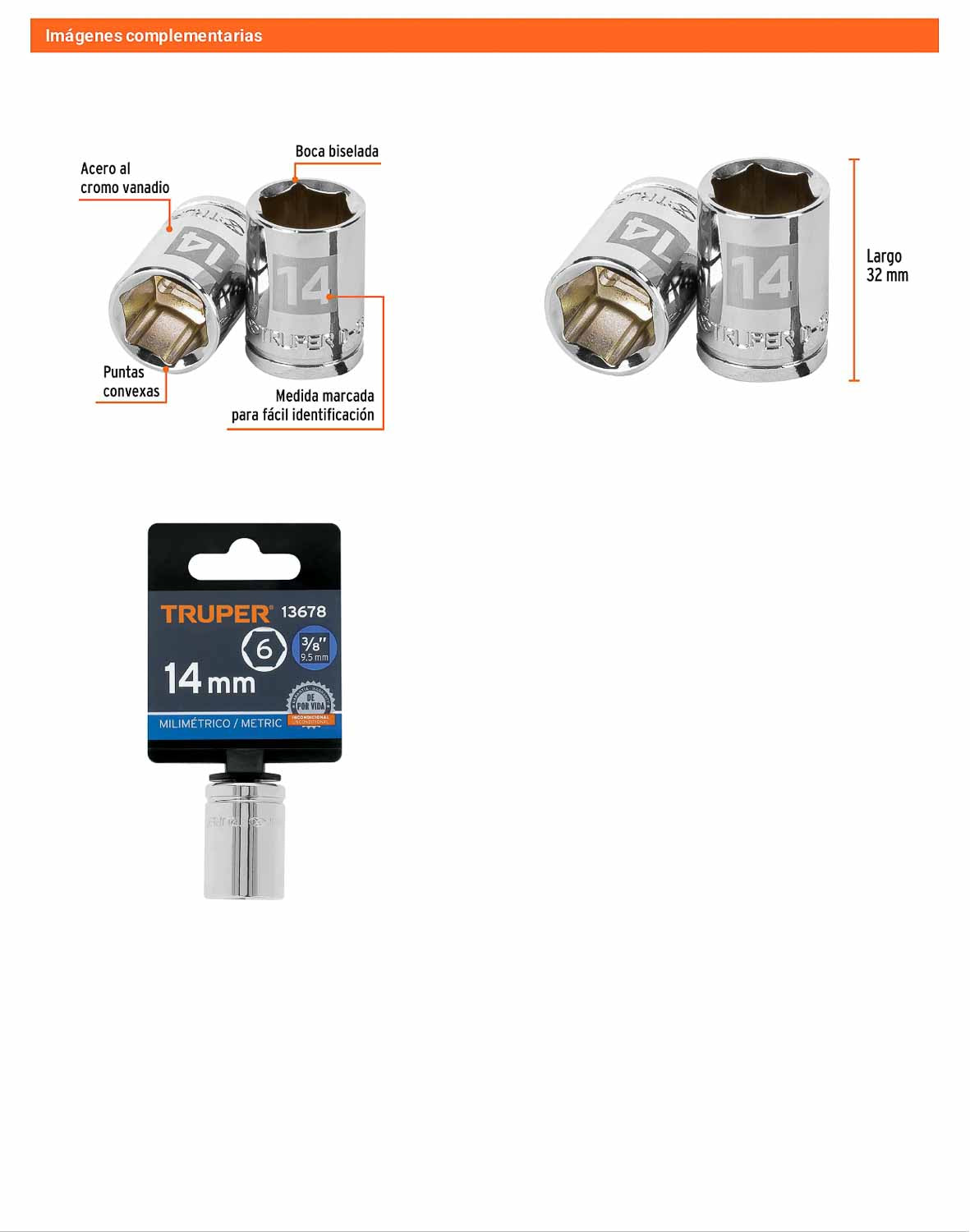 Dado 14 mm cuadro 3/8 pulg