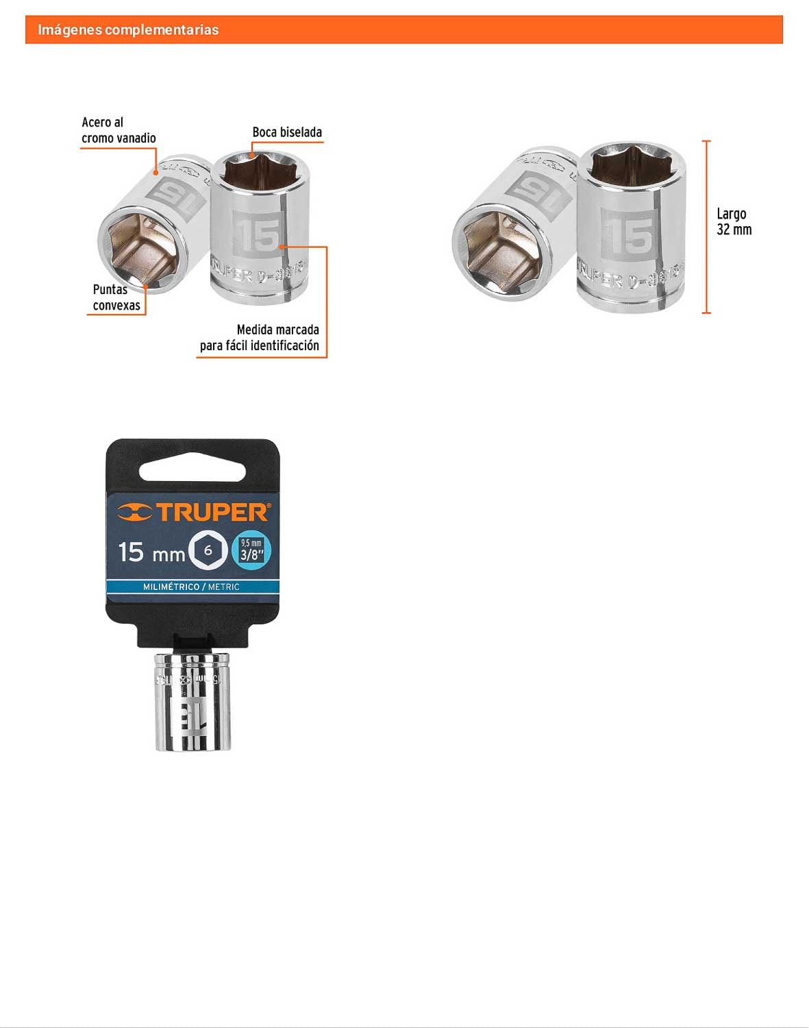 Dado 15 mm cuadro 3/8 pulg