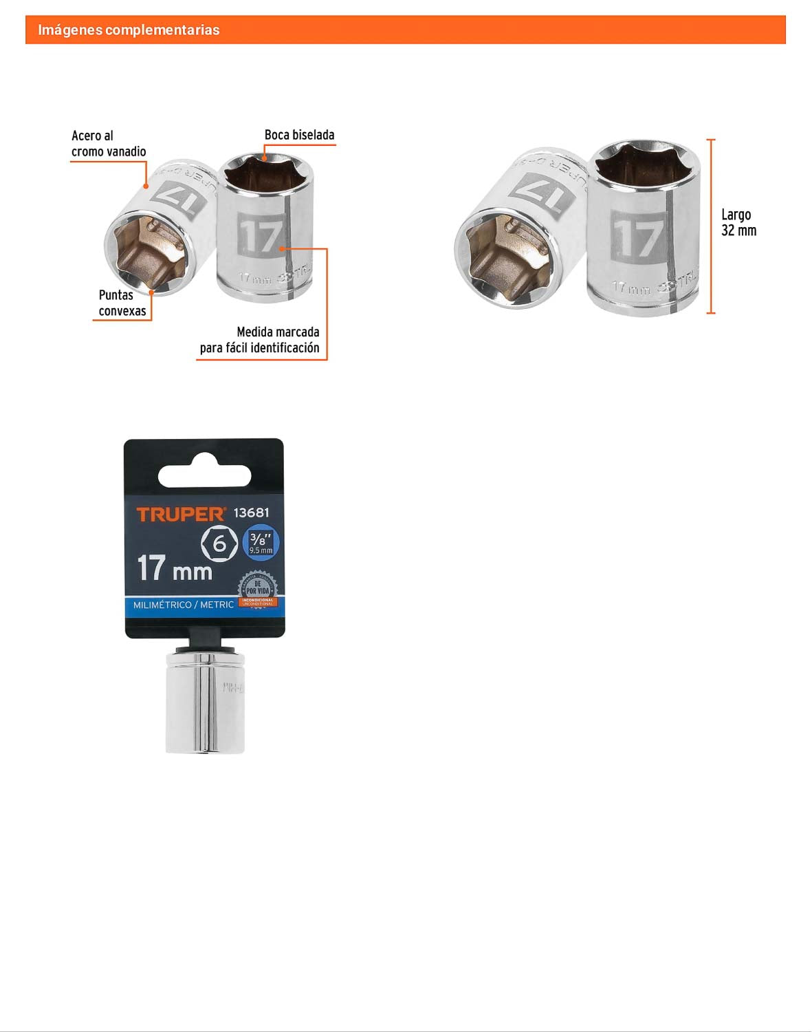 Dado 17 mm cuadro 3/8 pulg