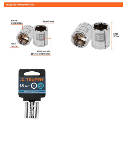 Dado 18 mm cuadro 3/8 pulg