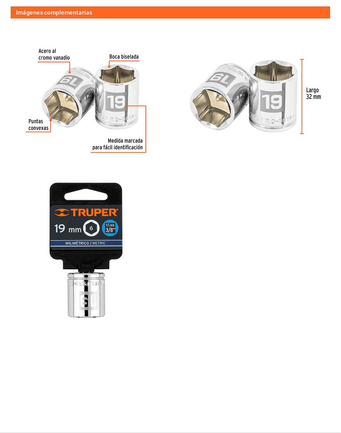 Dado 19 mm cuadro 3/8 pulg