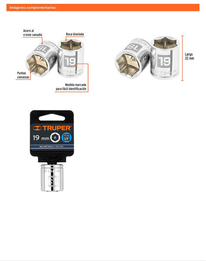 Dado 19 mm cuadro 3/8 pulg
