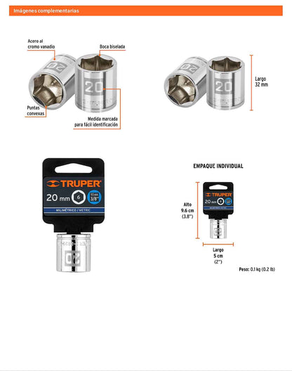 Dado 20 mm cuadro 3/8 pulg