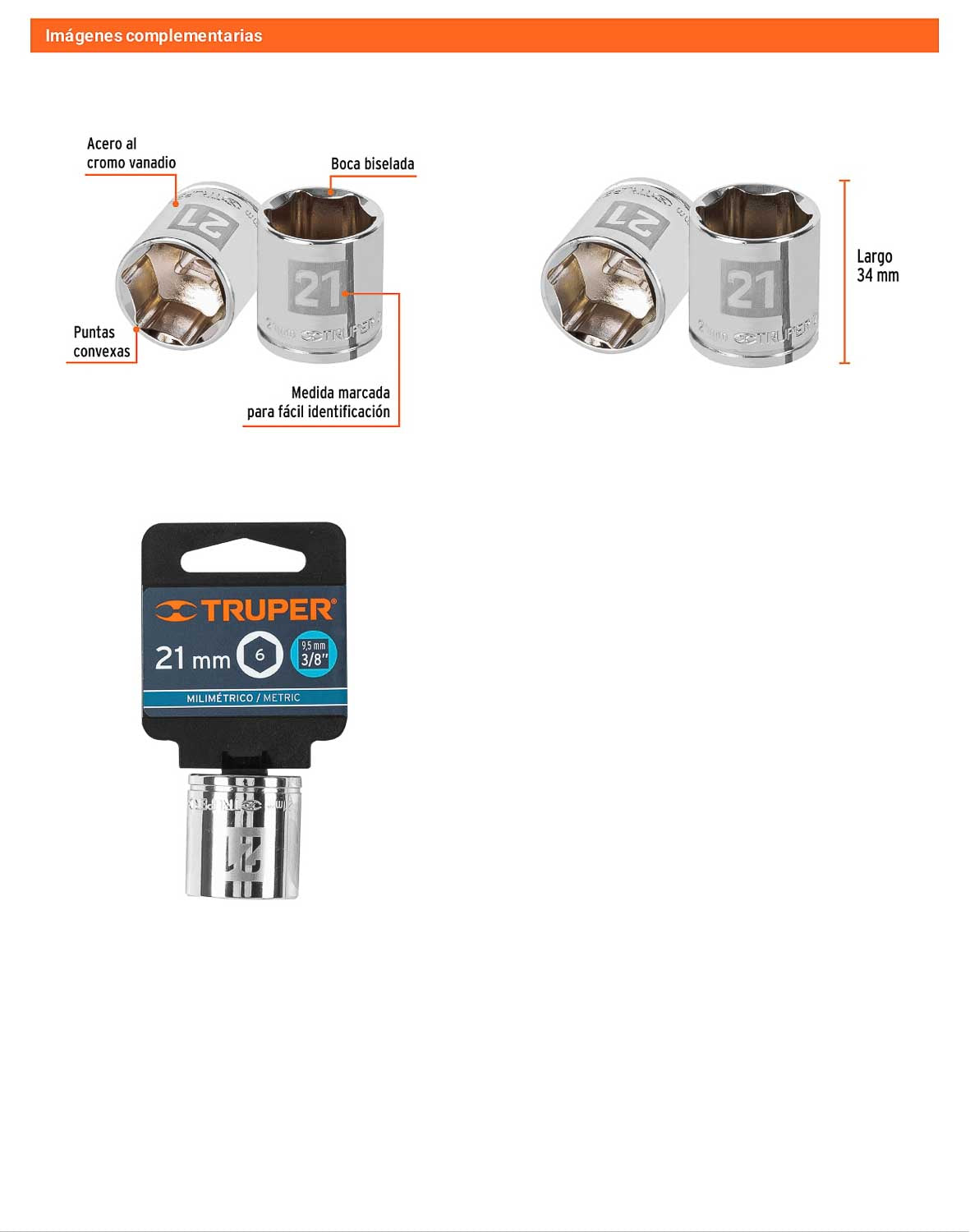 Dado 21 mm cuadro 3/8 pulg