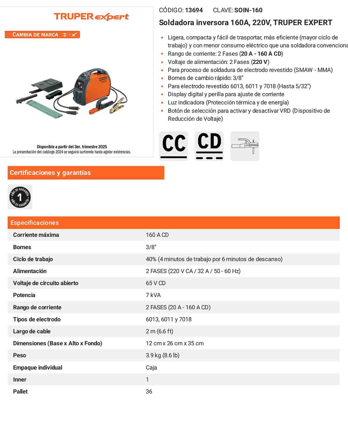 Soldadora inversora 160A de 220V