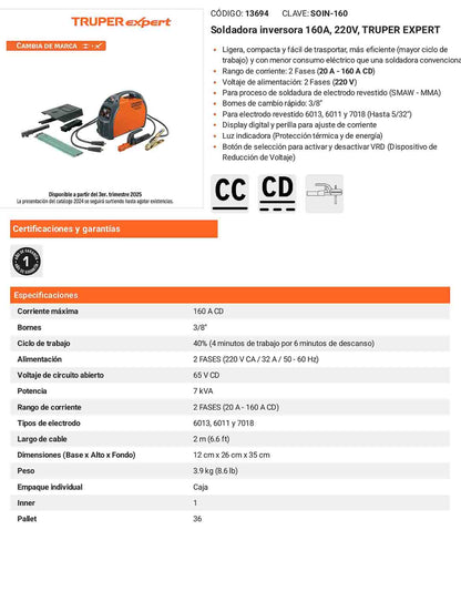 Soldadora inversora 160A de 220V