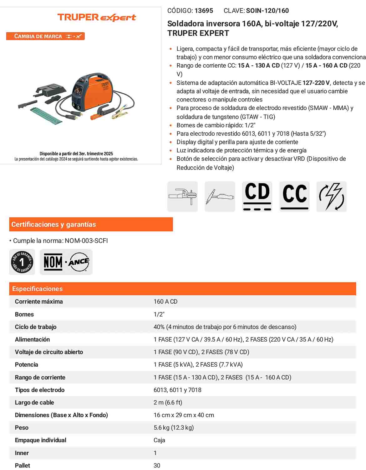 Soldadora inversora 160A de doble voltaje