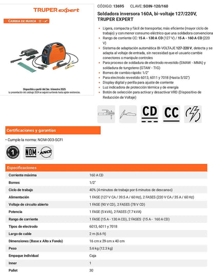 Soldadora inversora 160A de doble voltaje