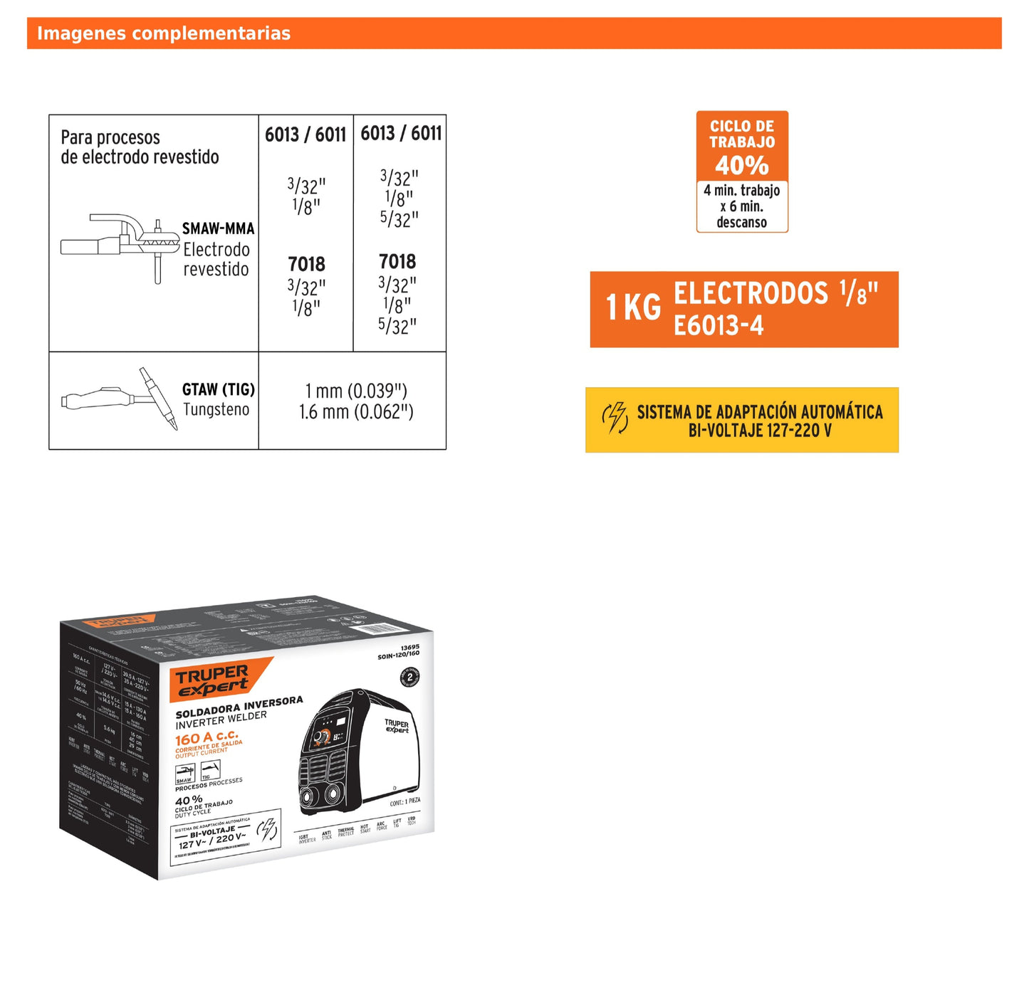 Soldadora inversora de 160 A Bi-voltaje 127/220 V con display digital y función TIG