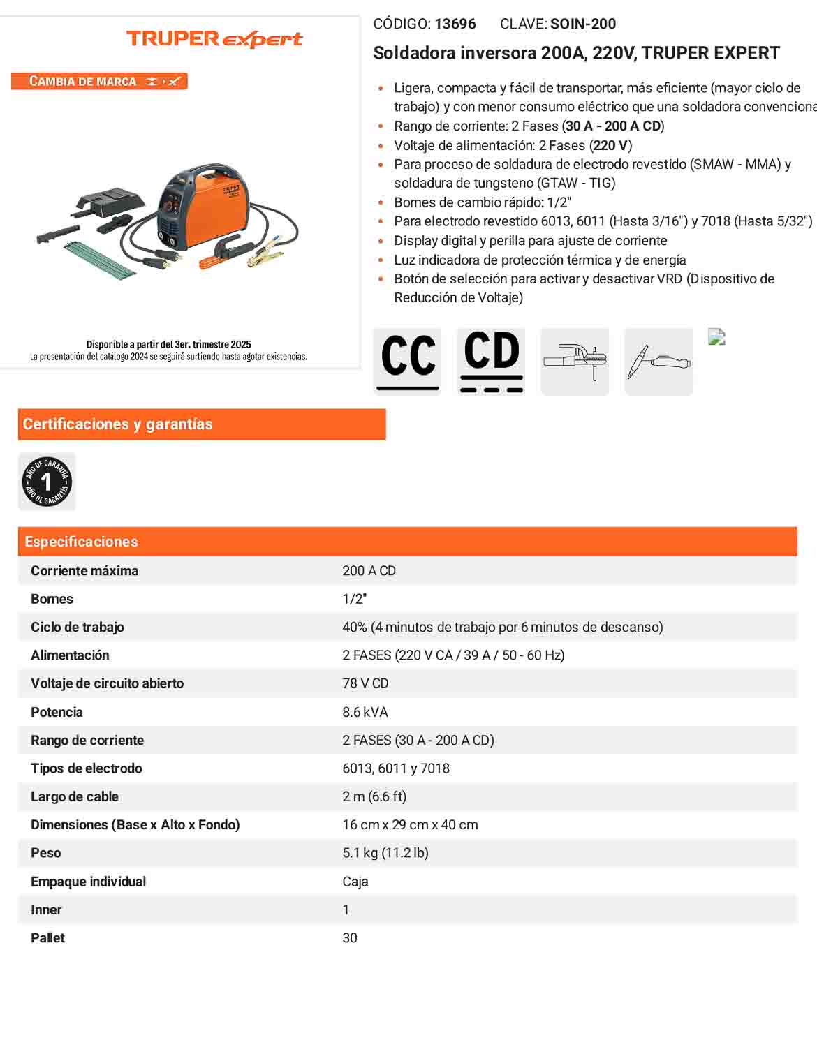 Soldadora inversora 200A de 220V