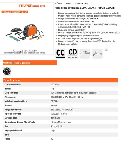 Soldadora inversora 200A de 220V