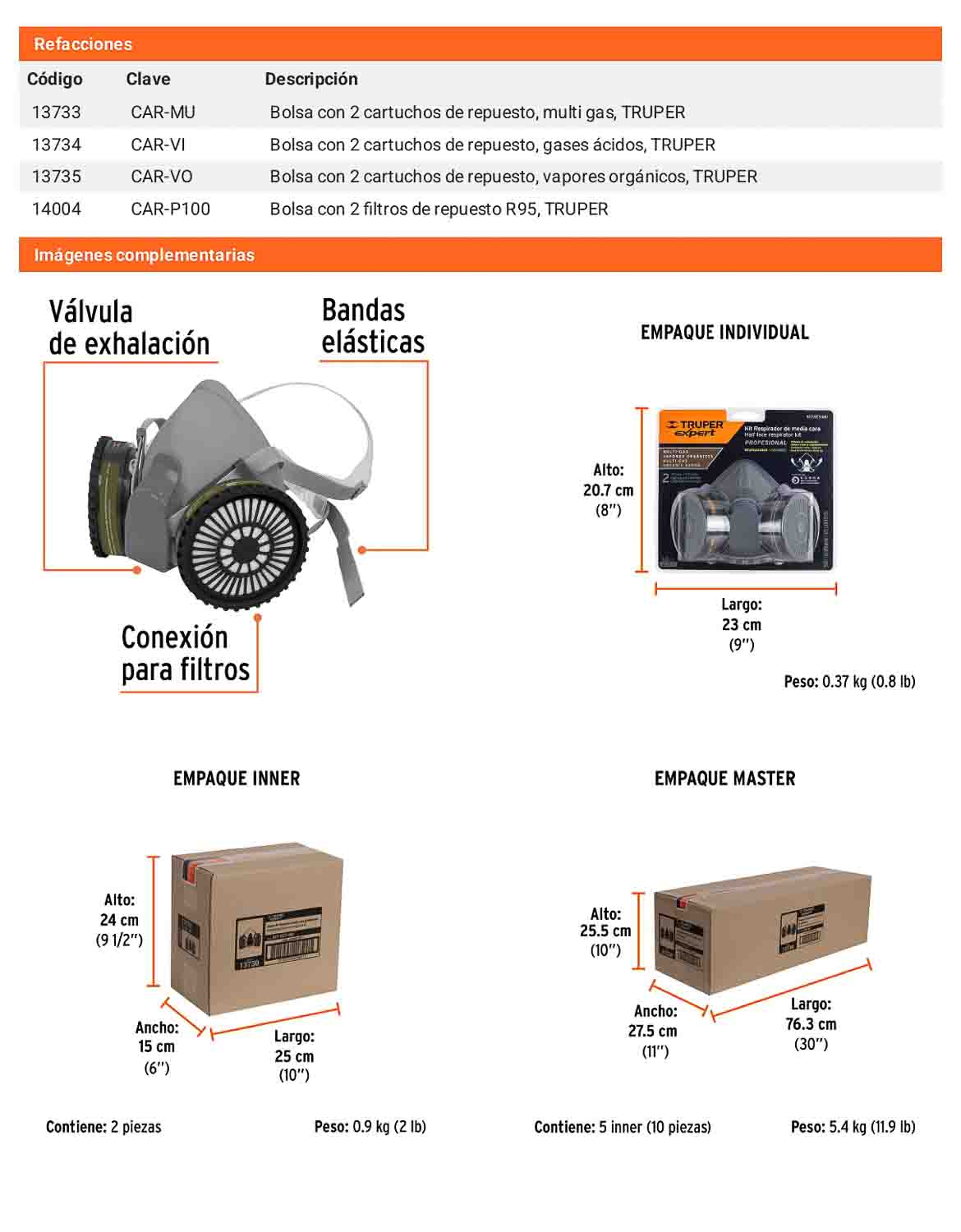 Kit respirador con cartuchos multigas