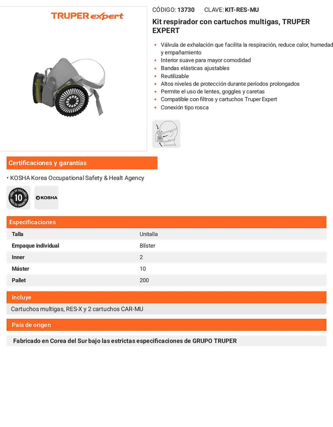 Kit respirador con cartuchos multigas
