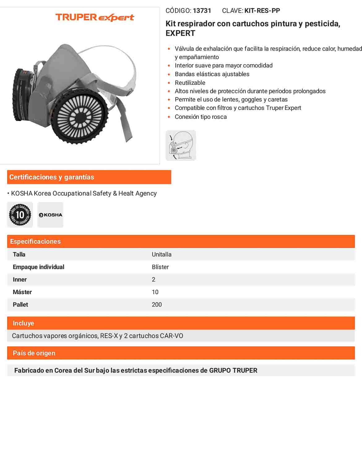 Kit respirador para pintura y pesticida